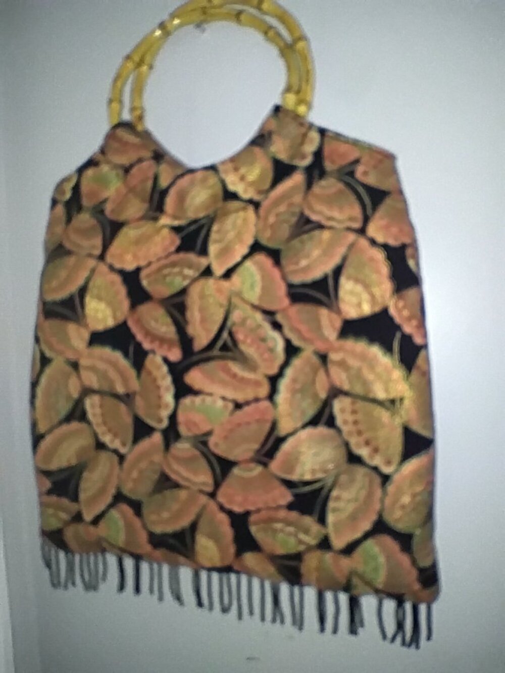 Vintage Style Fabric print bag with Bamboo handles, Medium Size